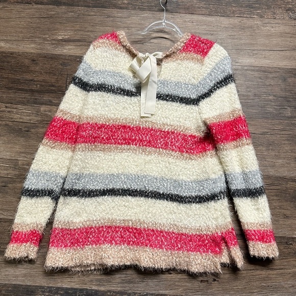 Lane Bryant Cream and Pink Striped Crew Neck Fuzzy Sweater 14/16 - Picture 2 of 5
